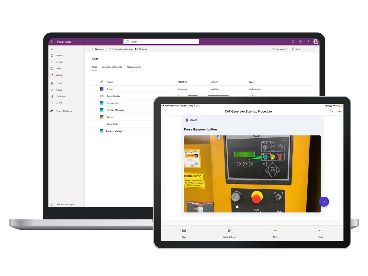 Resco´s Power App Guide on tablet and notebook