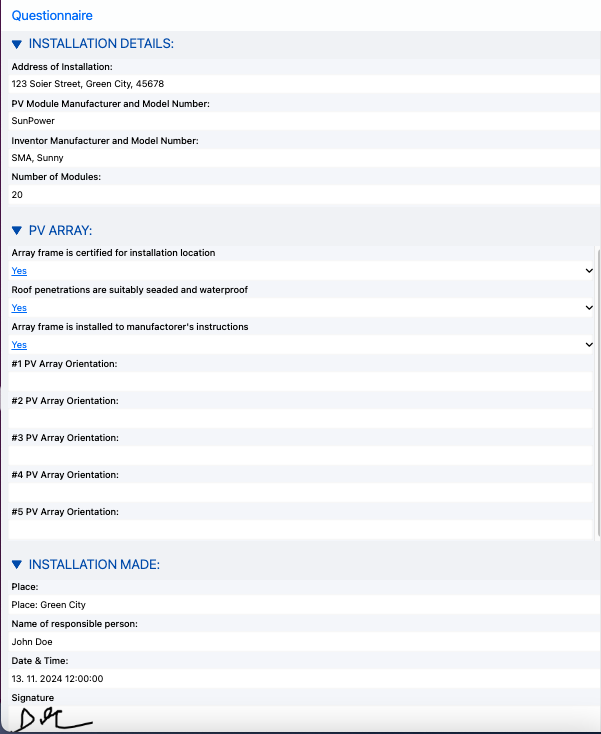 Filled AC Solar System Installation and Commissioning Checklist.