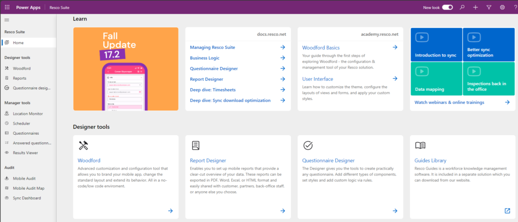 New homapge of Resco Suite product on Power Platform