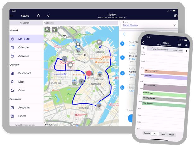 Printscreen from an offline solution for scheduling field sales routes