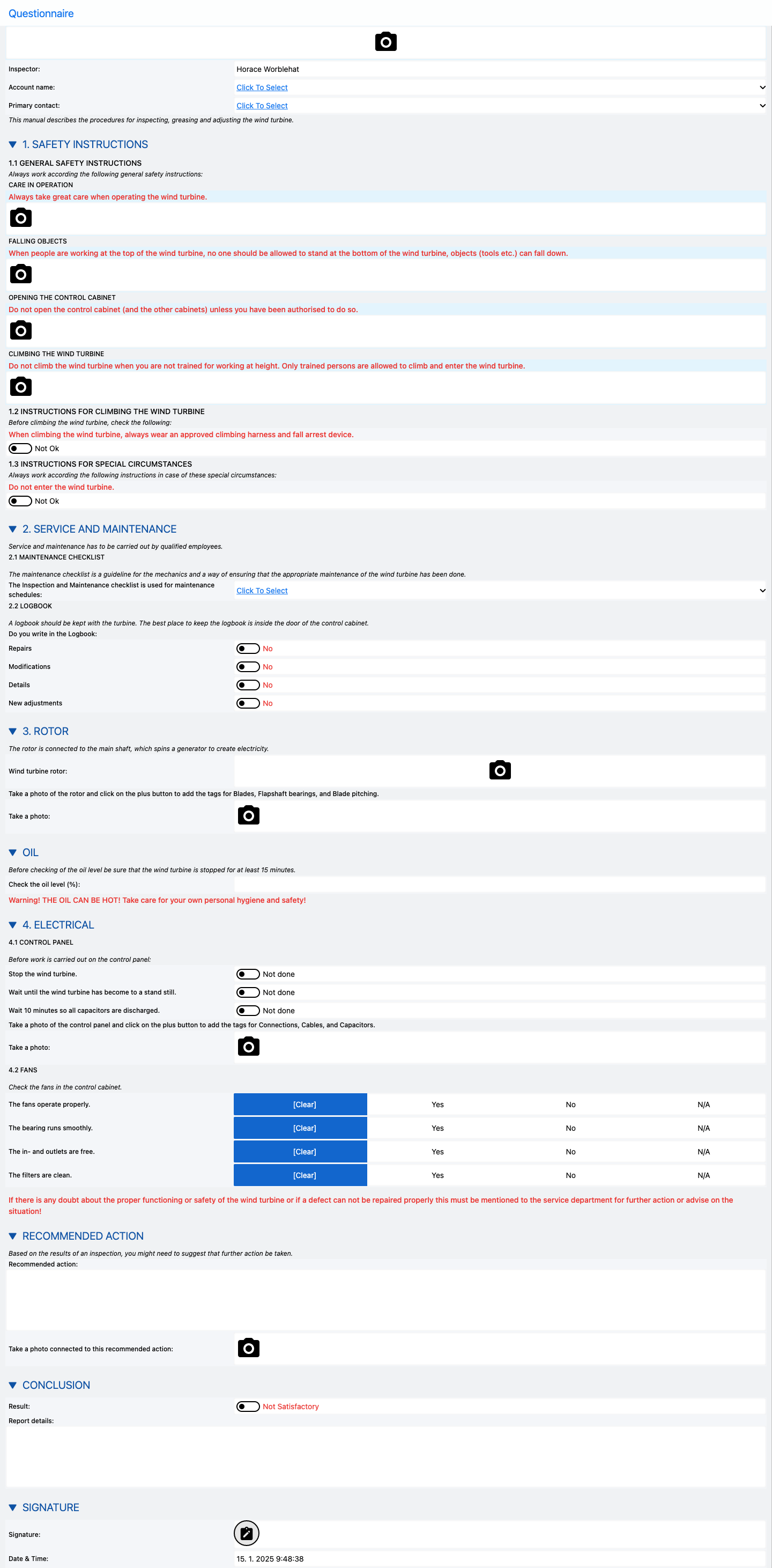 Empty Wind Turbines Maintenance Checklist.